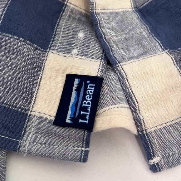 VTG LL Bean Slightly Fitted Plaid Mens Button Up Shirt Size L Blue Check Preppy - Picture 7 of 9
